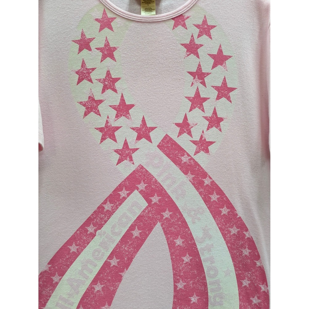 Americana Pink Ribbon Graphic‎ TShirt Womens XL All American Strong Stars - Picture 4 of 8